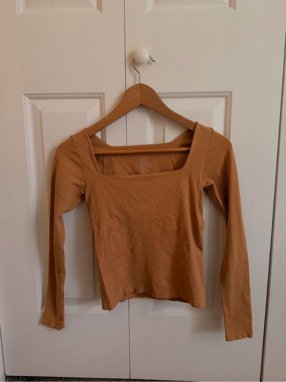 Free People Square Neck Long Sleeve Top - Camel
